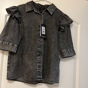 Who What Wear Acid Washed Chambray Button Up Shirt